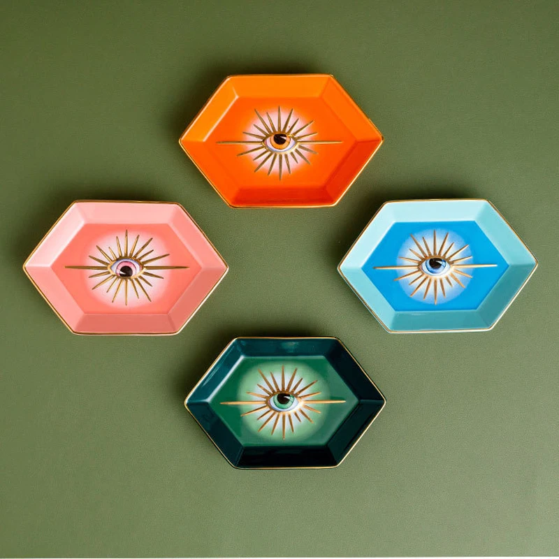 Creative Colorful Big Starry Sky Eye Tray Ceramic Decoration Ornaments Jewelry Storage Tray Plate Candy Dish Ashtray Household