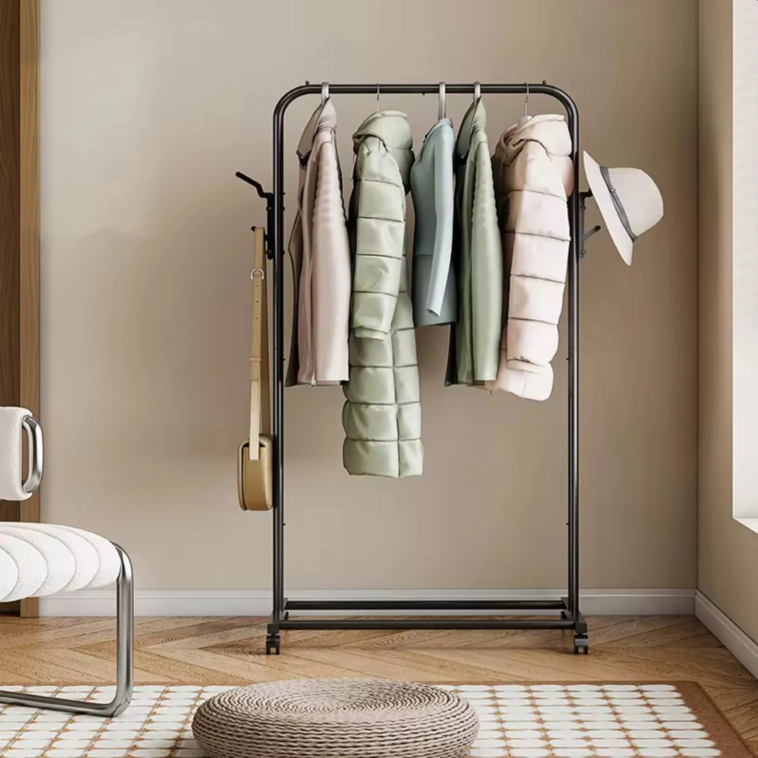 Вешалка для одежды отдельно стоящая металлическая вешалка с колесами органайзер