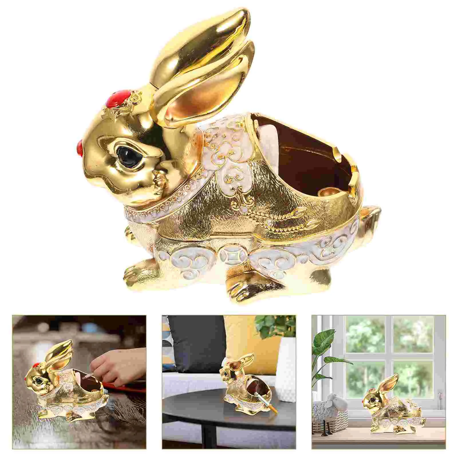 

Ashtray Ash Rabbit Bunny Tray Lid Holder Decorativemetal Yearvintage Statue Windproof Shui Feng Smoker Jar Weed Bin Container