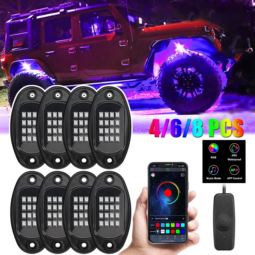 

4/6/8 в 1 Автомобильная подсветка шасси RGB LED Rock светильник s 16 SMD Bluetooth управление через приложение музыка синхронизация неоновые лампы для Jeep внедорожник лодка