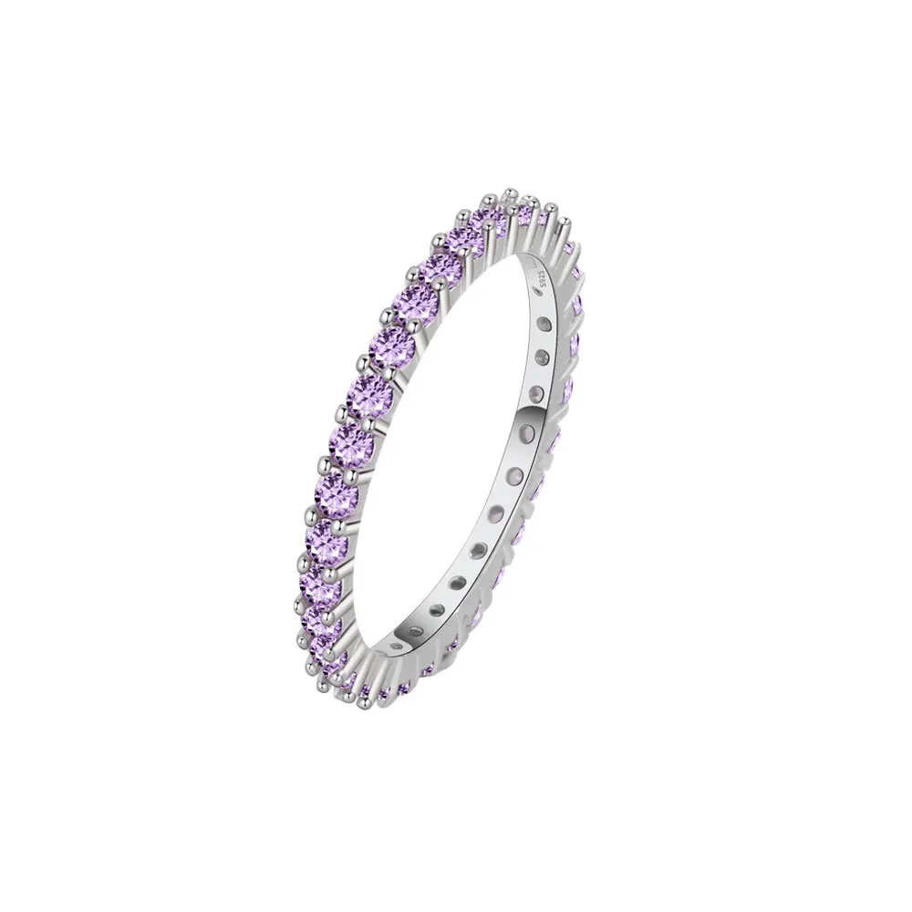 

100% Real 925 Sterling Silver Purple Crystal Zircon Rings for Women Minimalist Romantic Wedding Rings Jewelry Accessories
