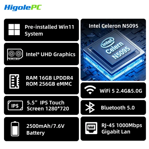 Higole Gole 2 Pro Мини-ПК Windows 11 16 ГБ 256 ГБ