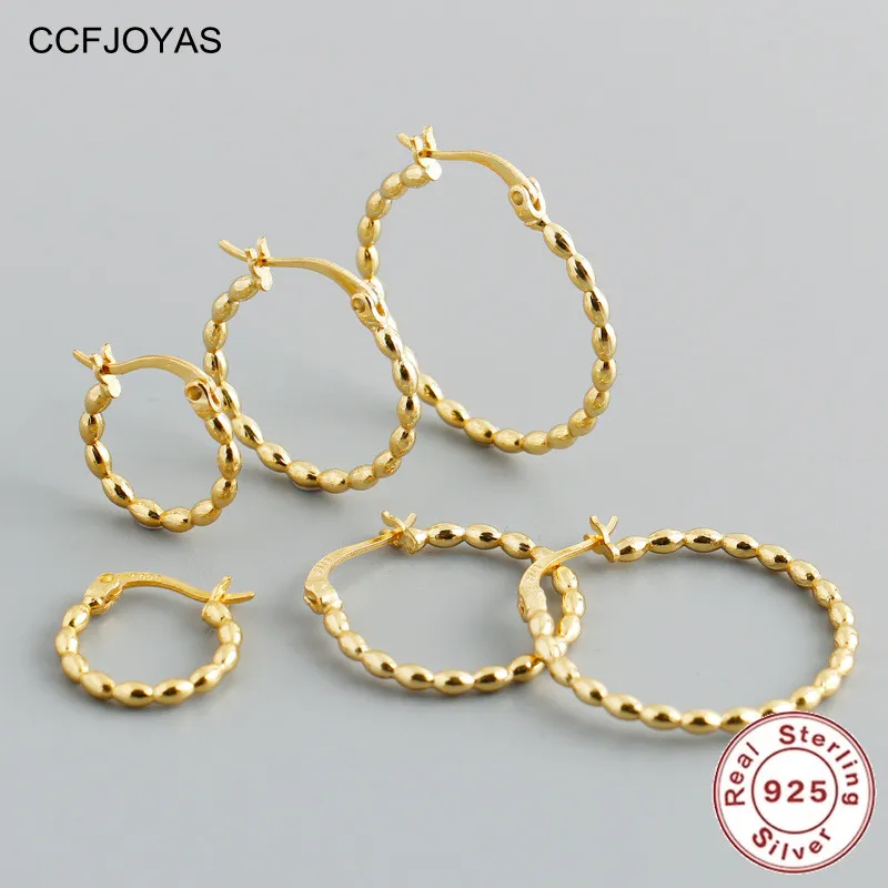 

CCFJOYAS 12/18/23mm 925 Sterling Silver Hip Hop Beads Hoop Earrings Simple Light Luxury Piercing Circle Earrings Fine Jewelry