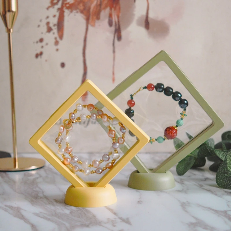 

Colorful Floating Display Case Storage Stands Transparent PE Holder Dustproof Necklace Ring Earrings Coin Box Jewelry Organizer