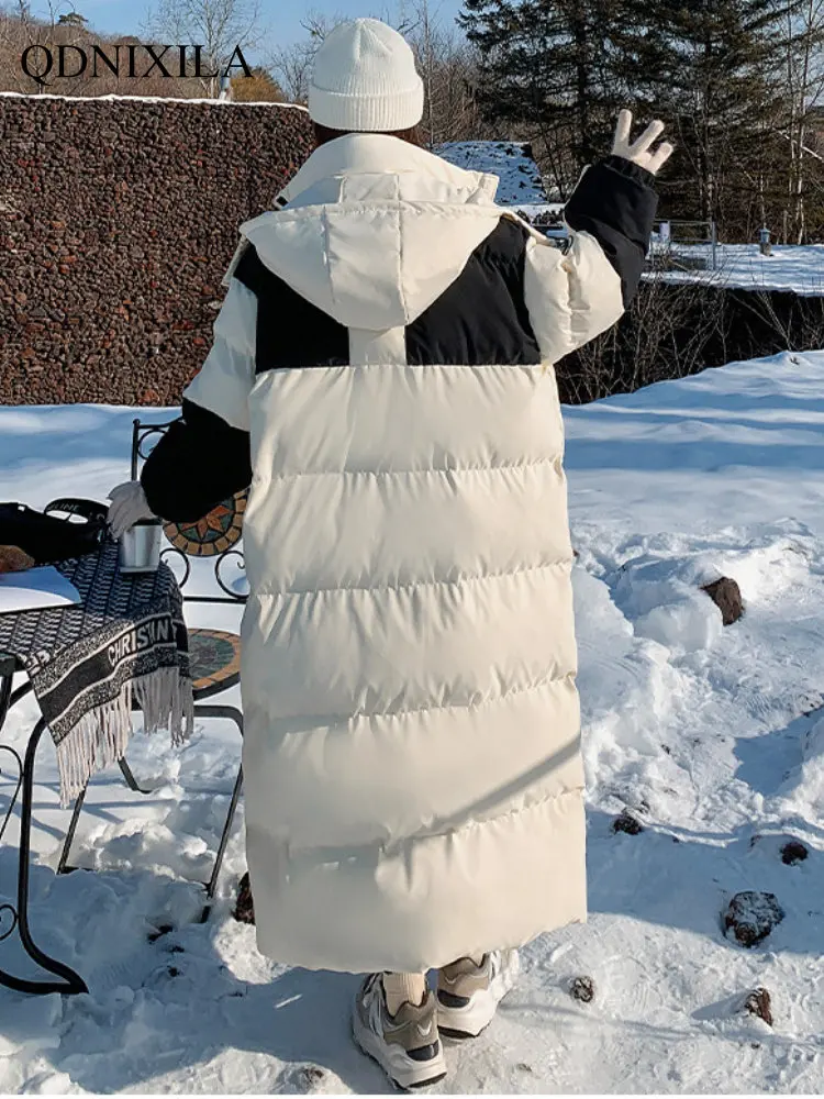Black and White Winter Long Over Knee Winter Clothes Women Loose Thickened Down Cotton Padded Jacket Warm Clothes for Women