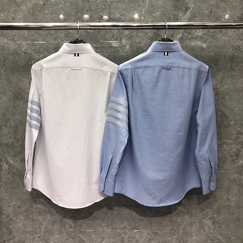 TB THOM Fashion Shirts Men Slim Sleeve Stripes Design Casual Shirt Spring Autumn High Quality Oxford Solid Men's TB Clothing