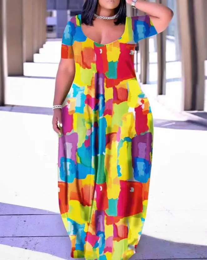 

Лидер продаж 2023, новое женское Повседневное платье-макси с цветным принтом