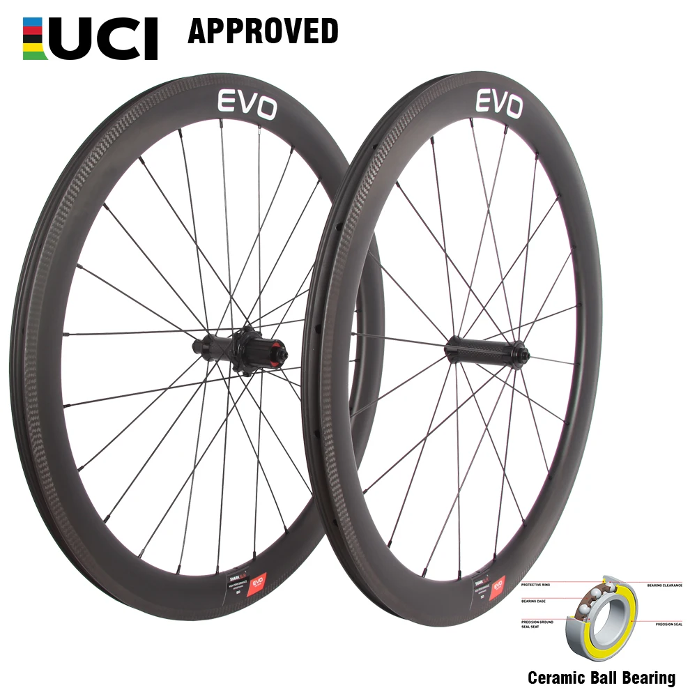 

50mm EVO Carbon Wheels Road Bike Ceramic Bearing 28C Carbon Fibre Bicycle Wheelset 700C 3KTwill Brake UD Finish Carbon Tubeless