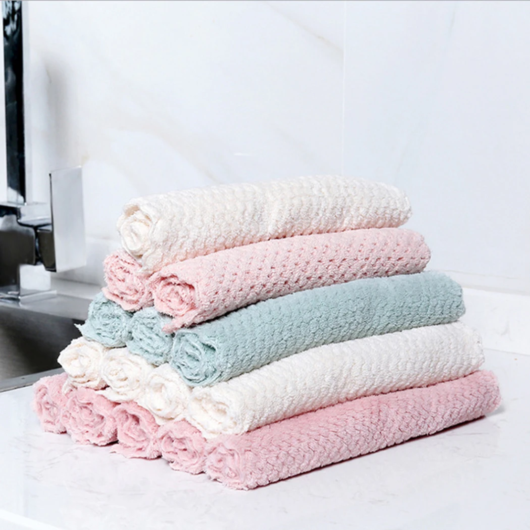 

Household Thickened Dish Cloth Super Absorbent Non-Stick Oil Cleaning Cloth High-efficiency Microfiber Wipe Rags Kitchen Gadgets