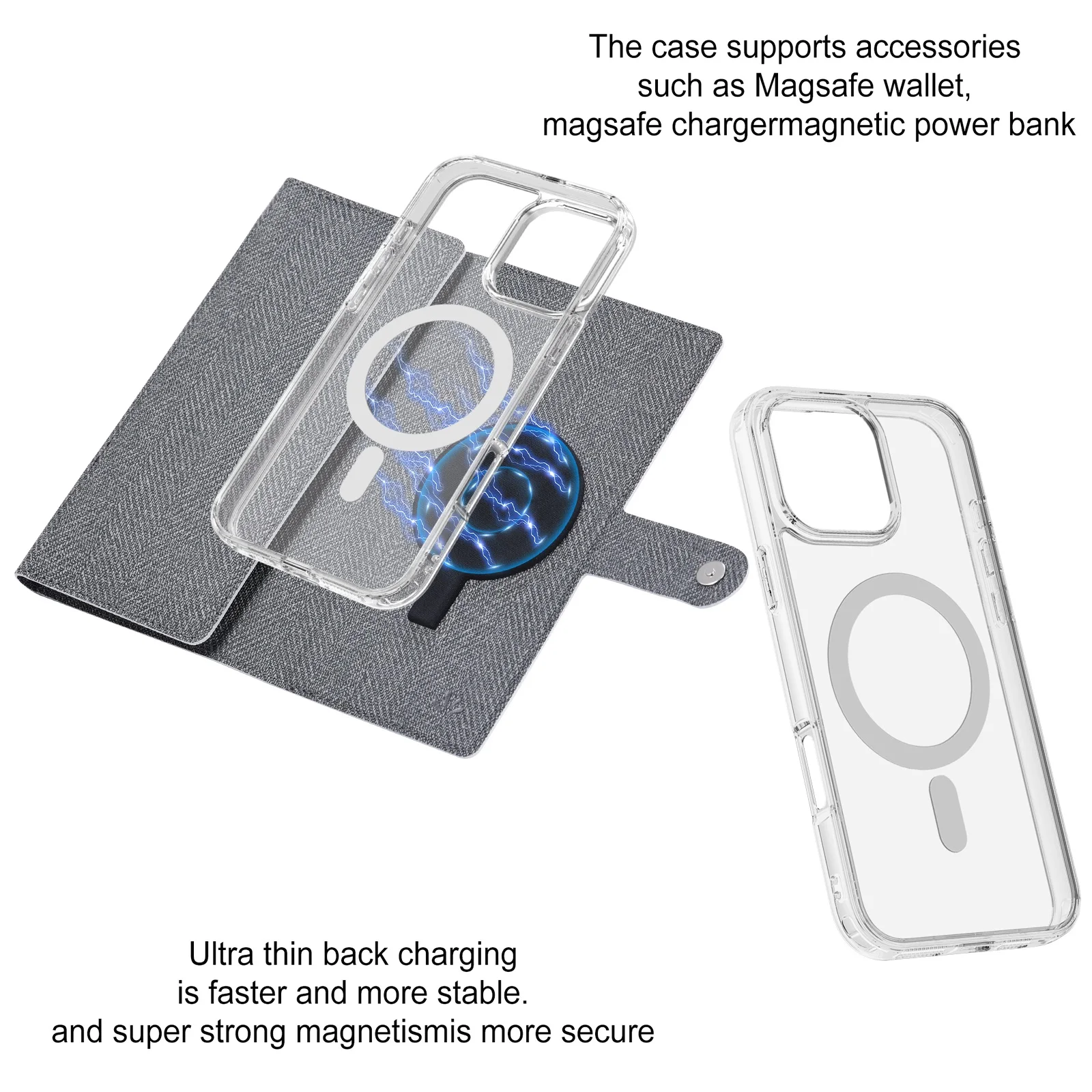 IPhone 16 15 14 13 Pro Max Plus прозрачная Магнитная Беспроводная зарядка MagSafe съемный кошелек