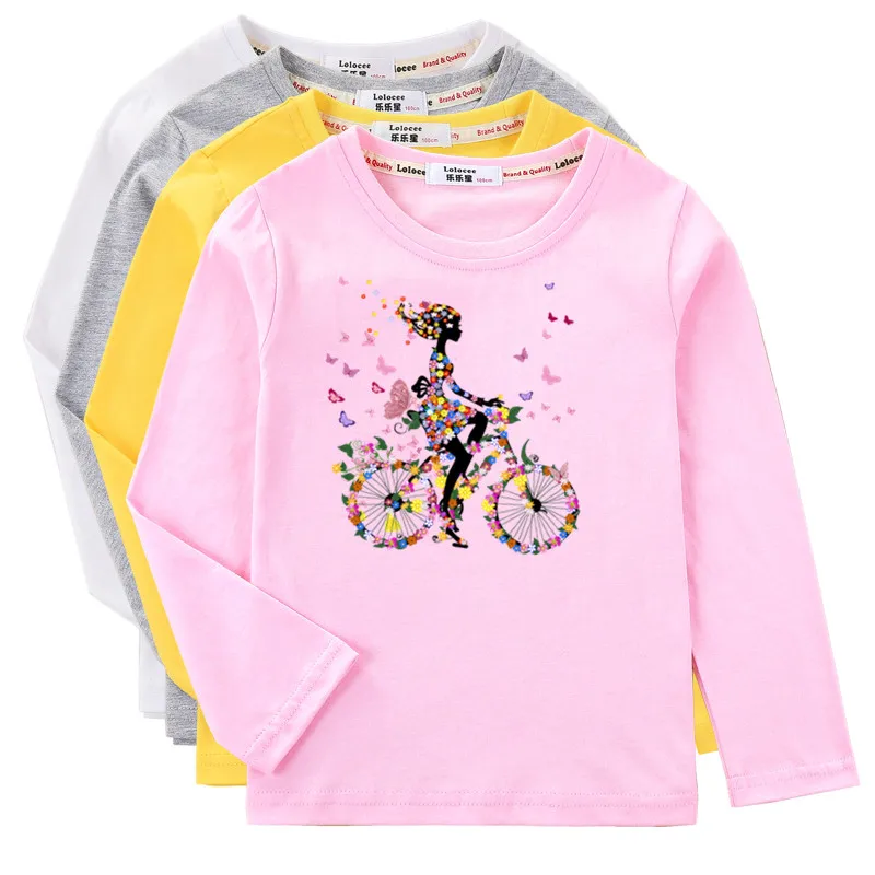 Aimi Lakana Girls Spring T-Shirt Butterfly Bike Graphic Top Kids Cotton Fashion Clothing Party Dress 3T-14T