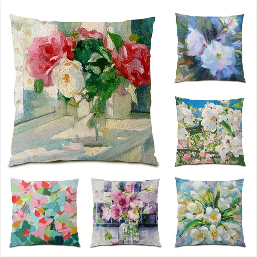 

Artistic Sofa Pillow Cases Living Room Painting Sofa Decorative Velvet Colorful Polyester Linen Decoration Cushion Cover E0147