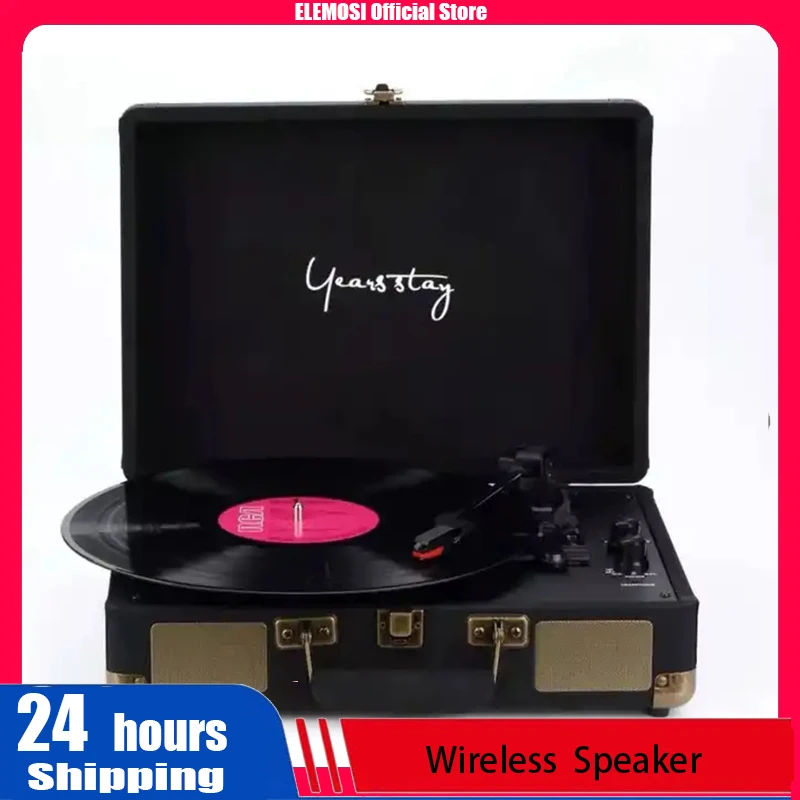 

Vintage Portable Turntable Record Player 33/45/78 RPM Vinyl LP Record Player Gramophone Built-in Speaker Bluetooth Speaker