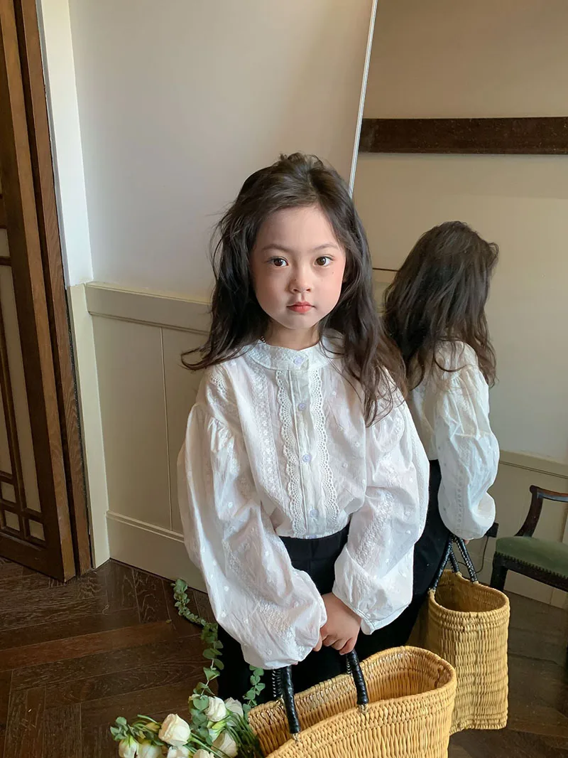 

MILANCEL Autumn Girls' Shirt Children's Puff Sleeves Lace Blouse Kids Clothes