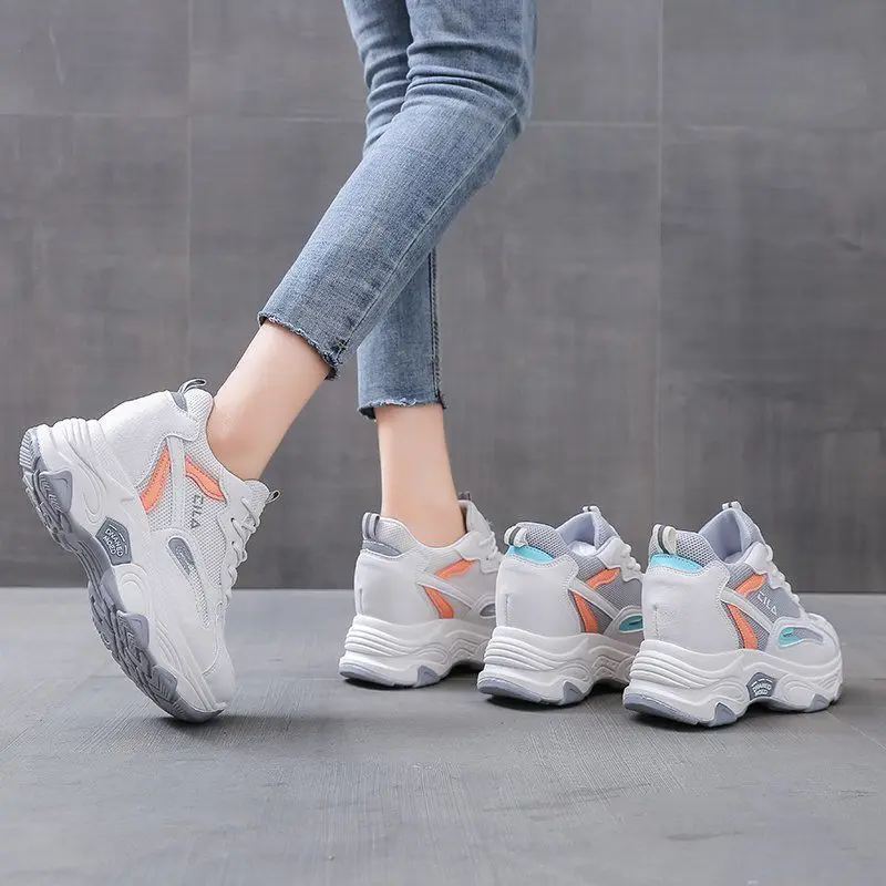 

Women Shoes Chunky Sneakers for Women Lace-Up Breathable White Vulcanize Shoes Casual Fashion Dad Shoes Platform Sneaker E179