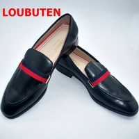 loubuten luxury fashion italian black genuine leather loafers handmade luxury men dress shoes slip on party wedding shoes