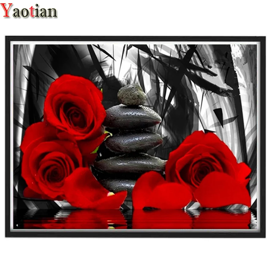 

5D Diamond Painting By Photo Stone Red Rose DIY Full Diamond Embroidery Cross Stitch Mosaic Needlework Art Home Decor