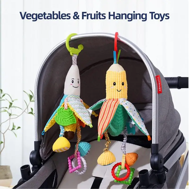 

Stroller Arch Toy Cartoon Banana Sensory Toy Hang Rattle Toys With Bell Inside Stroller Toy Newborn Crib Toys Soft Plush Toys