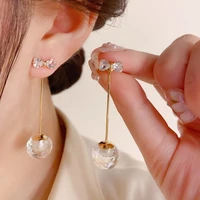korean fashion front and back multi function clear ice glass ball long earrings for women