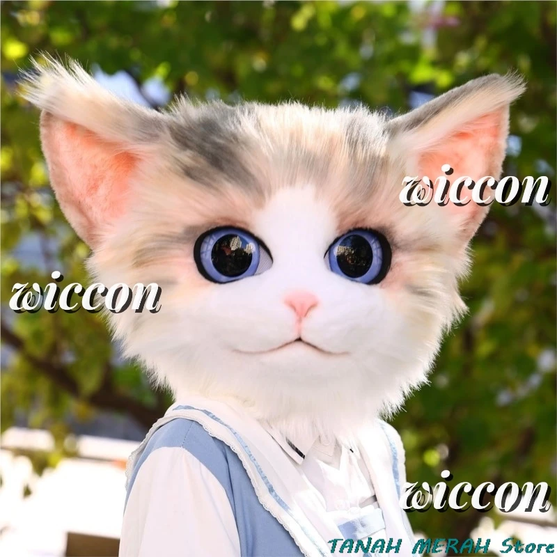 Косплей Костюм Аниме Персидский Кот Меховой Голова Пушистая Маска Комплект