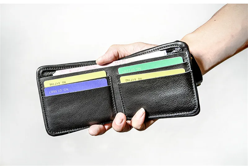 simple casual soft natural first layer cowhide men's short wallet fashion vintage luxury genuine leather black card holder purse