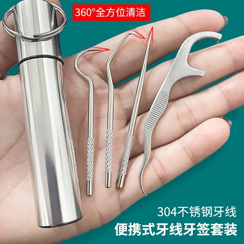 6Pcs Stainless Cleaning Picks Scraper With Metal Traveling Toothpicks For Outdoor Kit Holder Camping Reusable |