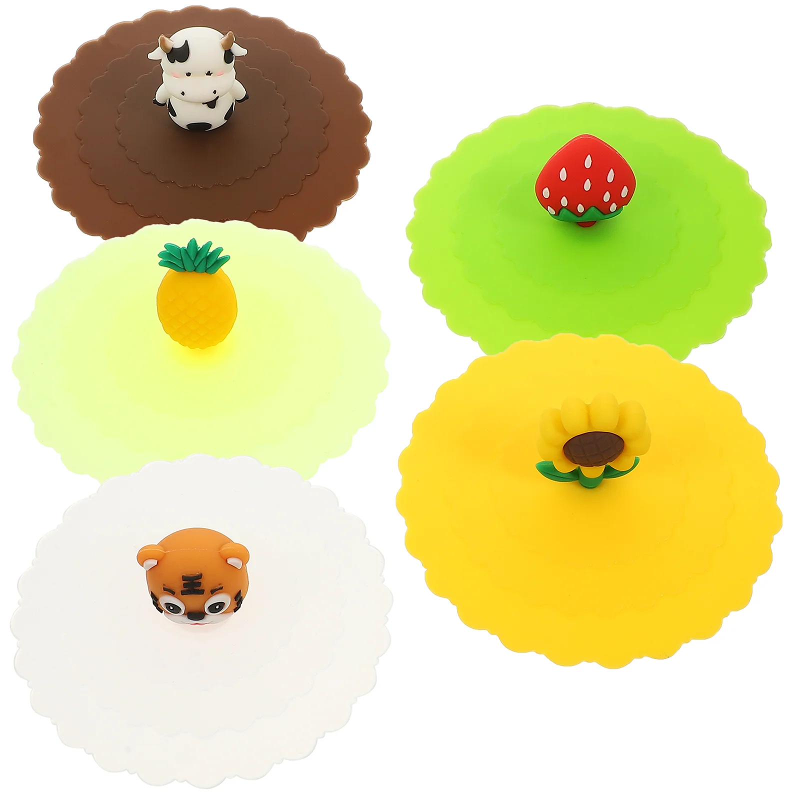 

5 Pcs Cartoon Silicone Cup Lid Mug Accessory Cute Food Grade Covers Sealing Lids Silica Gel Glass Coffee Cups