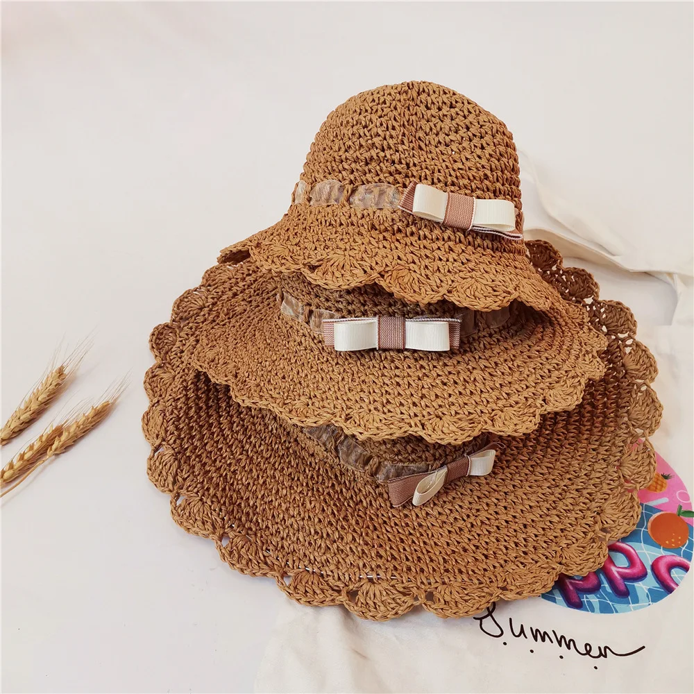 Enlarge Korean Version One Bow Children Straw Hat Summer Travel Holiday Girl Baby Parent-child Sunscreen Hat