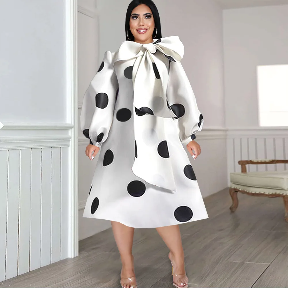 

Женское платье в горошек, с бантом на поясе и рукавами-фонариками