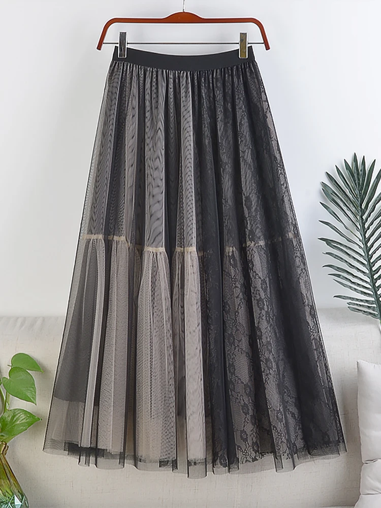 Женская кружевная юбка TIGENA однотонная трапециевидная с цветочным принтом и