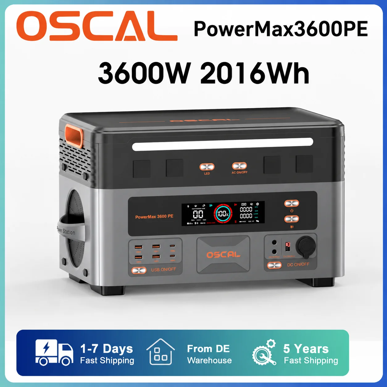 OSCAL 3600W Portable Power Station PowerMax 3600PE 2016Wh Solar Generator LiFePO4 Battery Smart App Control & Monitoring for RV