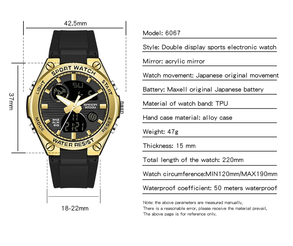 2023 SANDA Top Brand Fashion Women's Watches Waterproof Sports Digital Quartz Wristwatch Casual Clock Gift Relogio Feminino 6067 enlarge