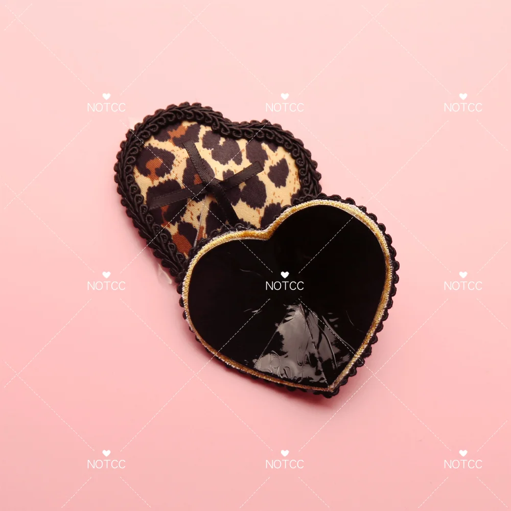 NOTCC 5 Pairs Leopard Print Heart Shape Nipple Pasties for Women Retro Vintage Sexy Adhesive Reusable Nip Covers Wholesale