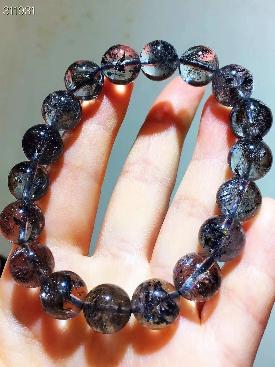 

Natural Herkimer Diamond Black Rutilated Quartz Bracelet 11.2mm Crystal Clear Round Beads Woman Man Jewelry AAAAAAA