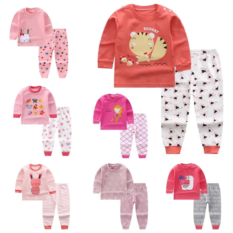 Cotton Cartoon Baby Girl Clothes Set Kids Long Sleeve Pajamas 1-6Y