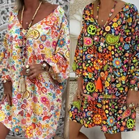women dresses summer 2021 multicolor paisley print long sleeve v neck summer loose mini dress vestido de mujer robes for women