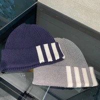tb wool cap college wind four bar knitted hat autumn and winter leisure wild warm stripe hit color cold hat tide