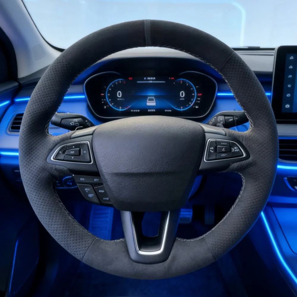 Фото Изготовленный на заказ чехол на руль автомобиля своими руками Focus 3 2015-2018 Escape C-MAX 2018-2019, замшевый чехол на руль Kuga для Ford Ecosport №1