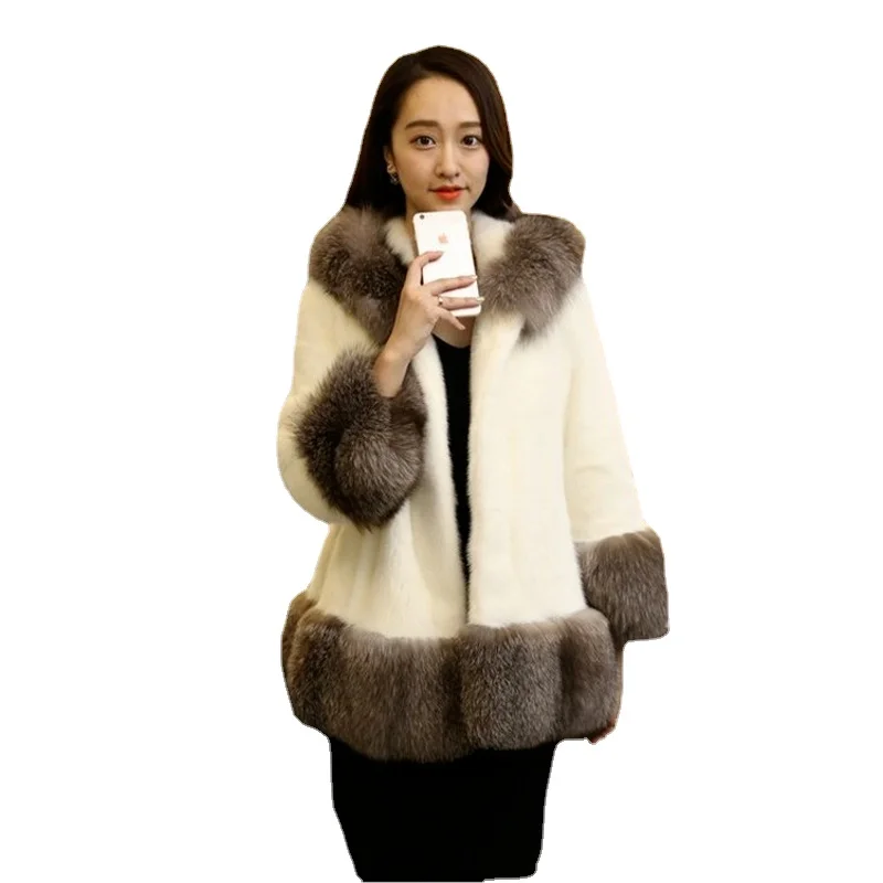 2022 Faux Fur coat Women Autumn Einter Mink Coat Fox Fur Hooded Jacket Top Fur Female Christmas Clothes