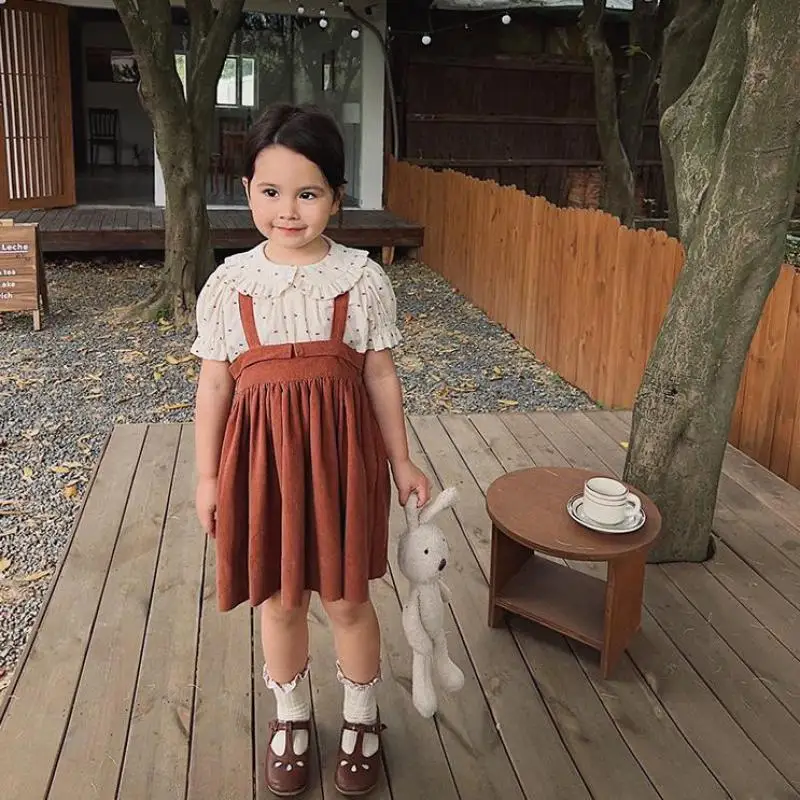 

Юбка Вельветовая для маленьких девочек, мягкая Свободная юбка на лямках с завышенной талией, в ретро стиле, на лето-осень