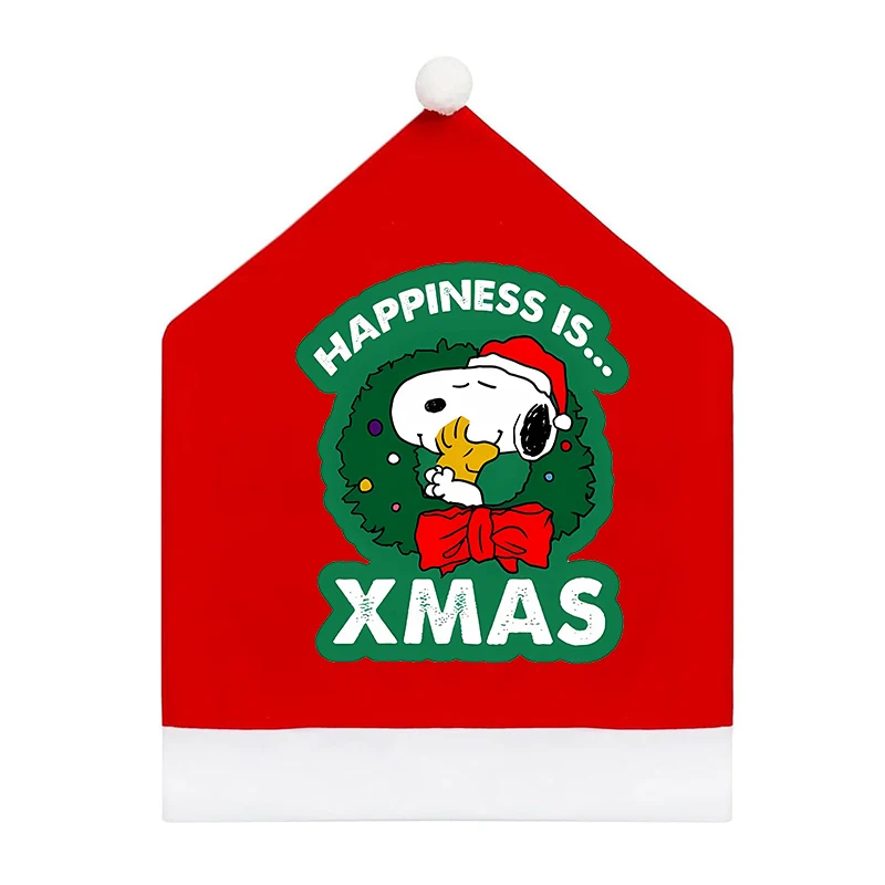 Snoopy Santa Hat Chair Covers Anime Figures Christmas Cases Kitchen Dining Table Home Decorations Caps Xmas Gift New