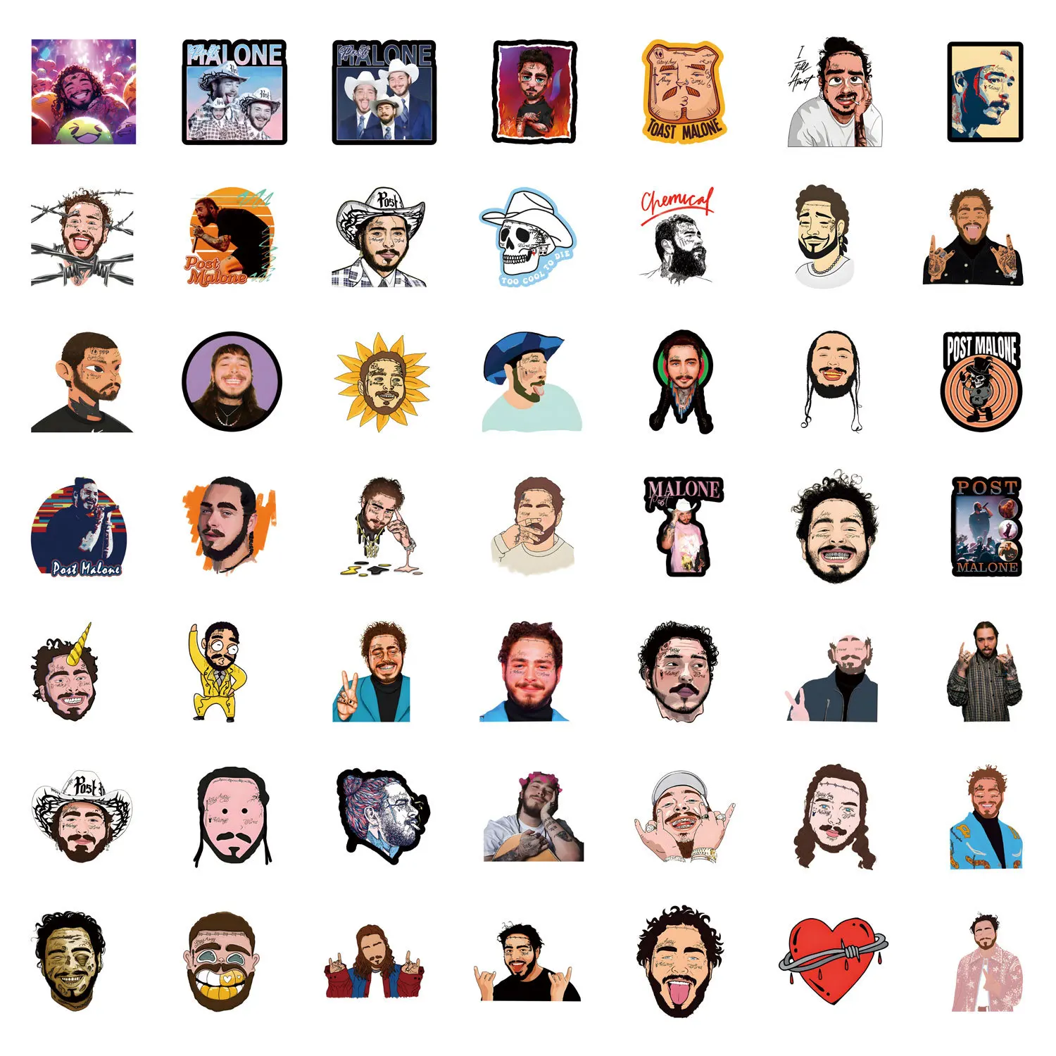 10/50 шт. наклейки Post Malone певица мультяшные скрапбук чемодан телефон гитара шлем