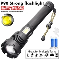 portable searchlight p90 strong light cob red and white flashlight telescopic focusing usb charging adventure night fishing