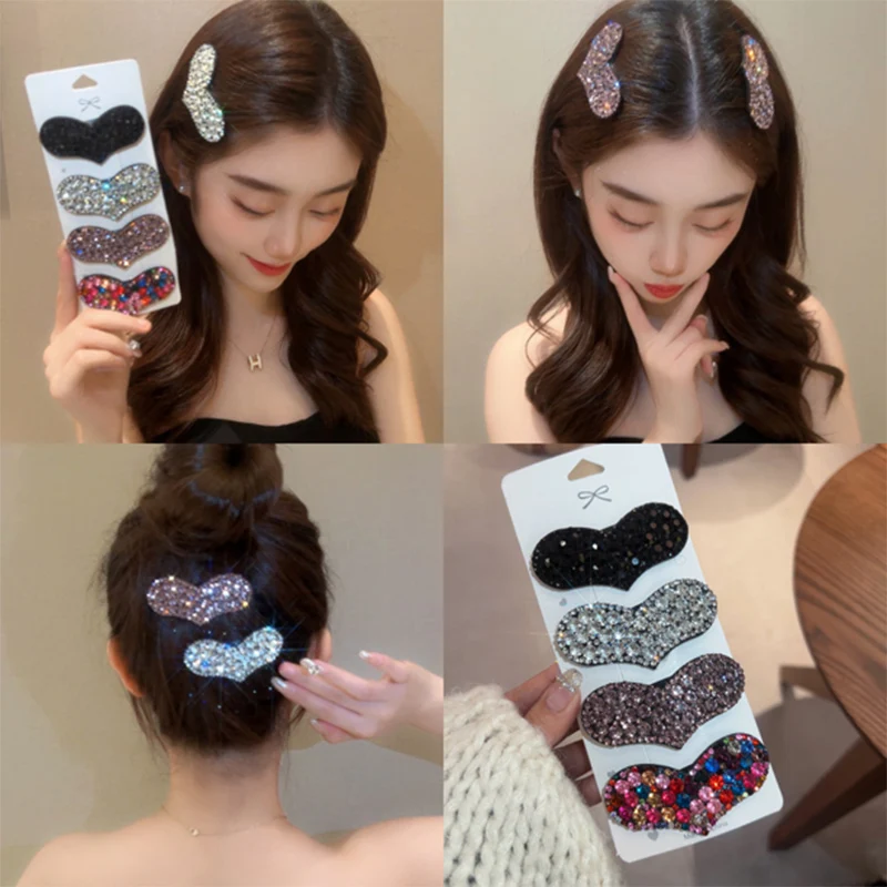 

Set Fashion Rhinestone Heart-Shaped Full of Diamond BB Clip Hair Accessories For Kids Girls Handmade HairpinsSet