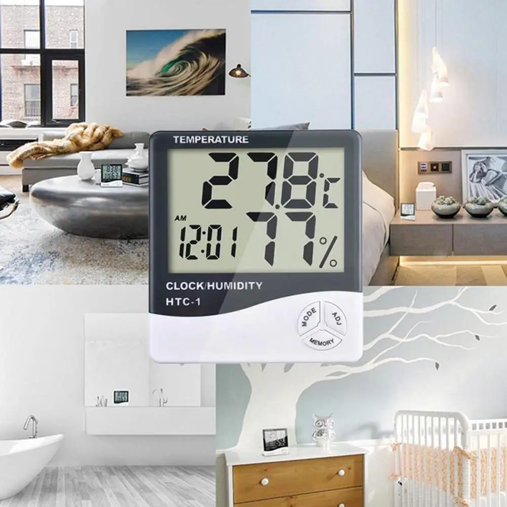 

1pcs Mute Lcd Digital Display Temperature Humidity Meter Alarm Function Clock Gift Electronic Thermometer 2022 Hygrometer W E1x5