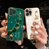 luxury plating heart metal bracelet phone chain case for iphone 13 pro max 12 11 mini xr xs x 7 8 plus se cover for iphone 13