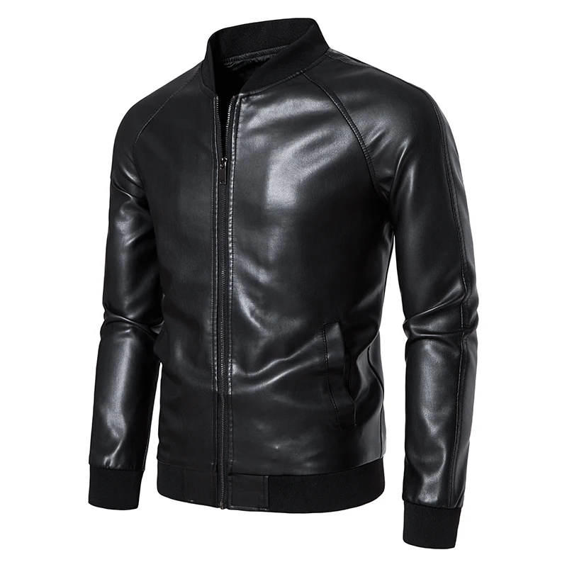 

Mens Leather Jacket Men Fashion Motorcycle PU Leather Jacket Cool Zipper Pockets Leather Coats Asian Size