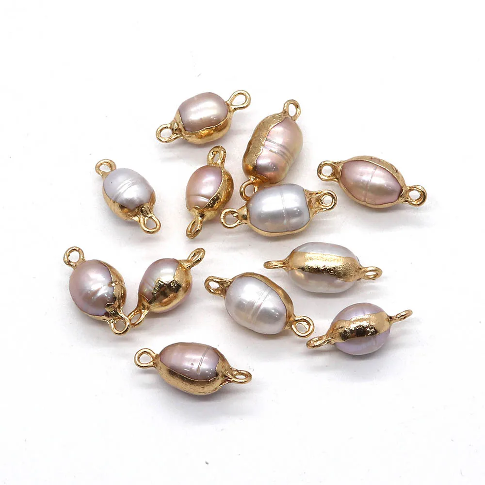 

Natural Freshwater Pearl Rice Pendant 8-20mm Double Hole Connector Charm DIY Necklace Earring Fashion Jewelry Boutique Accessory
