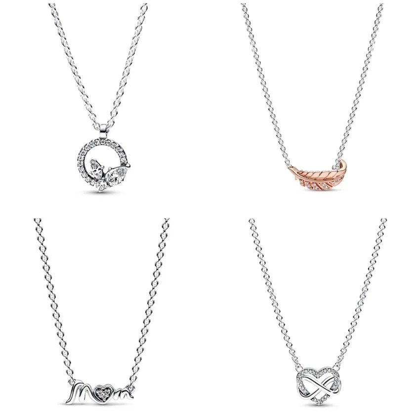

Authentic 925 Sterling Silver Sparkling Infinity Heart Mum Collier Necklace For Women Bead Charm Diy Fashion Jewelry