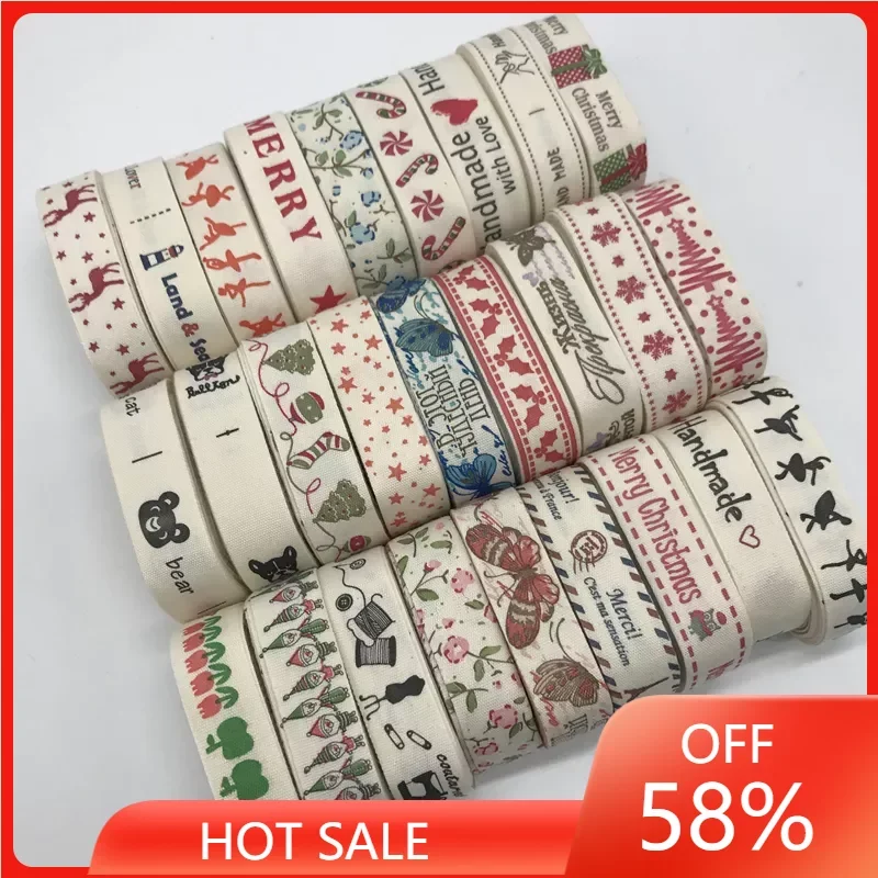 

15mm Multi Design "Handmade" Printed Cotton Lace Ribbon Sewing Fabric Wedding Decoration Gift Wrapping Christmas Ribbon